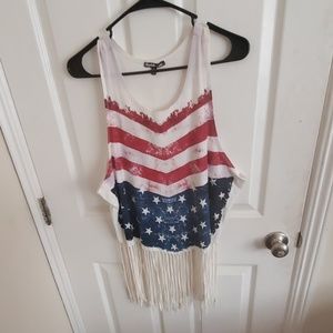 Fringe American flag crop top